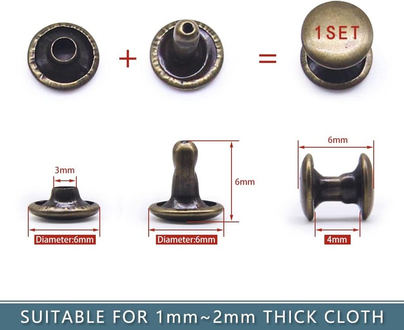 SEMINI 400 Sets Leather Rivets,Double Cap Rivet Tubular 4 Colors Metal Studs with Fixing Tools for DIY Leather Craft/Clothes/Shoes/Bags/Belts Repair Decoration (6x6mm) - Image 3